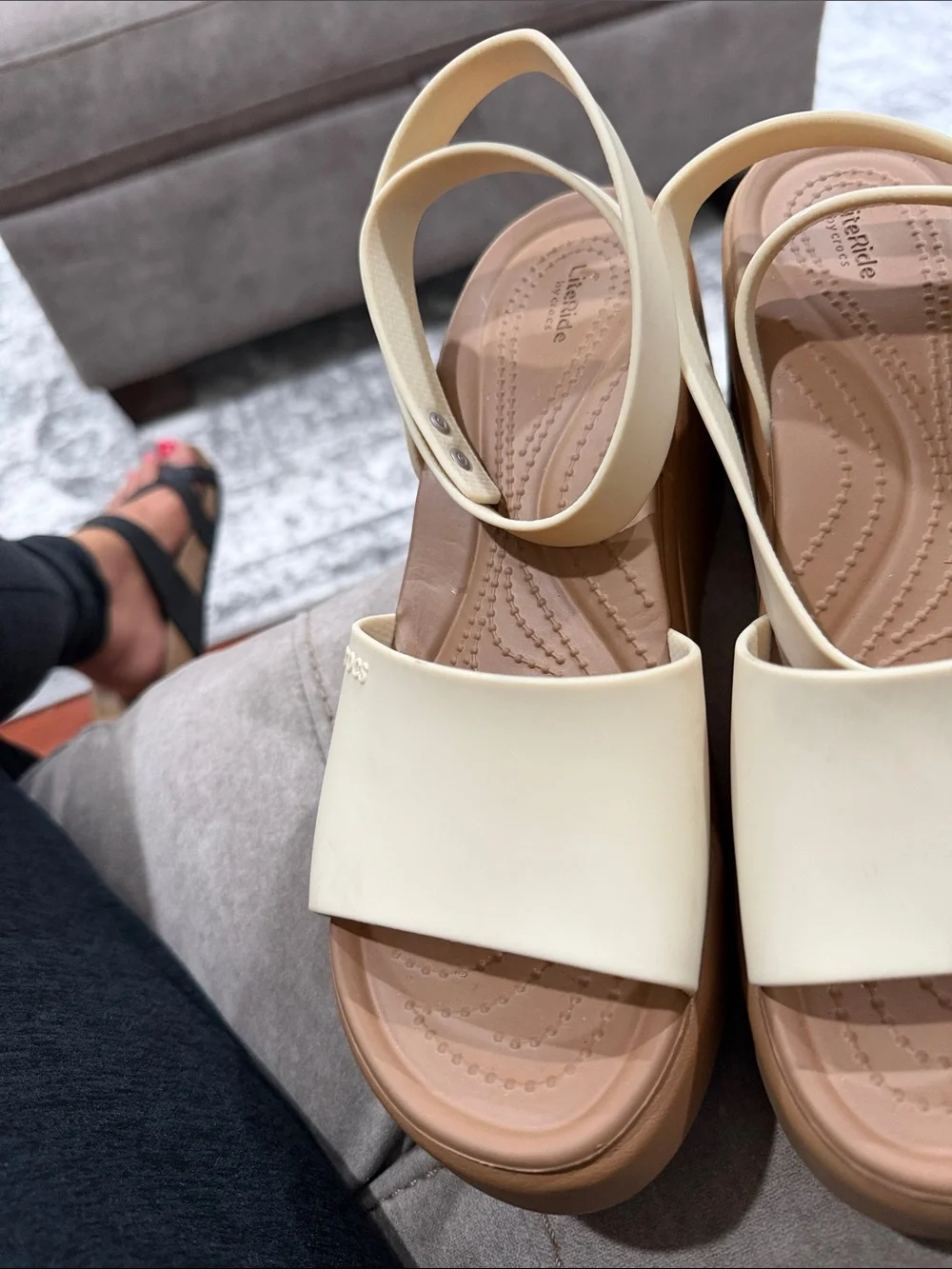 Crocs Brooklyn Ankle Strap Wedges Size 8 NWOT CREAM